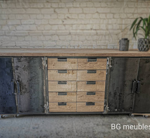 BG meubles buffet 2M50 chene et acier