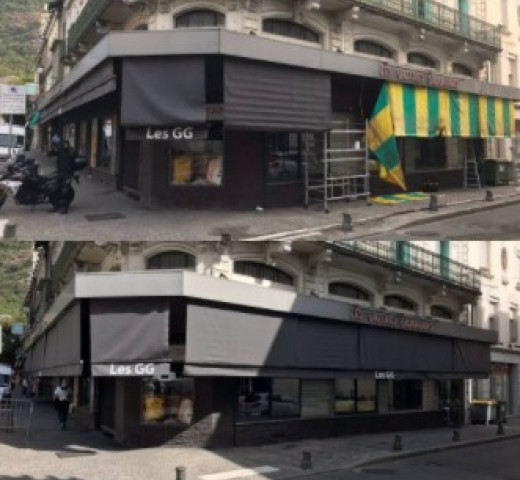 Déroulant gris façade magasin avant apres SF store Saint Jory Stores Cherche un Pro.fr Annuaire Artisan