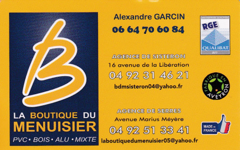 carte de visite coordonnées boutique du menuisier serres